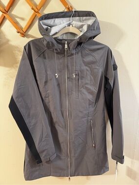 Calvin Klein Gray Hooded Zip-Front Rain Jacket